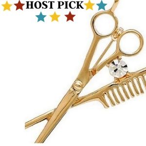 Small Scissors & Comb Rhinestone Brooch Pin Back - Brand New and Sealed